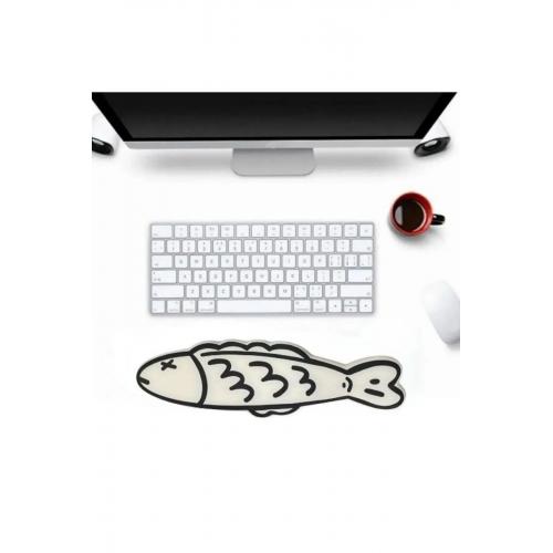 Desenli Ergonomik Desenli Mouse Pad Ve Bilek Desteği Set - Beyaz-balık