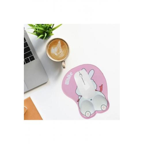 Desenli Ergonomik Desenli Mouse Pad Ve Bilek Desteği Set Pembe - Tavşan