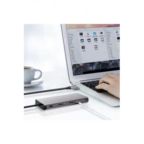 Fc-09 Type-c To Hdmı Rj45 Sd Kart Usb 3.0 X 2 Vga Macbook Uyumlu 11ın1 Çevirici Adaptör