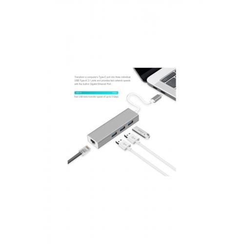 Fc05-g Type-c To 3 X 3.0 Usb Rj45 Gigabit 1000mbps Lan Ethernet Çevirici Macbook Uyumlu