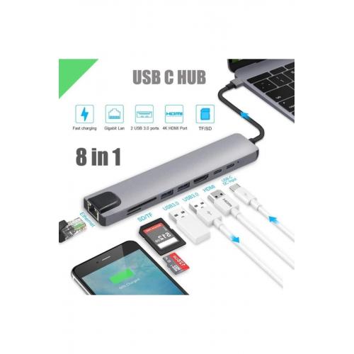 Cf10 8 In 1 Type-c™ To 4k Hdmı 1080p 2*type-c 2*usb 3.0 Ethernet Lan 2*sd Adaptör