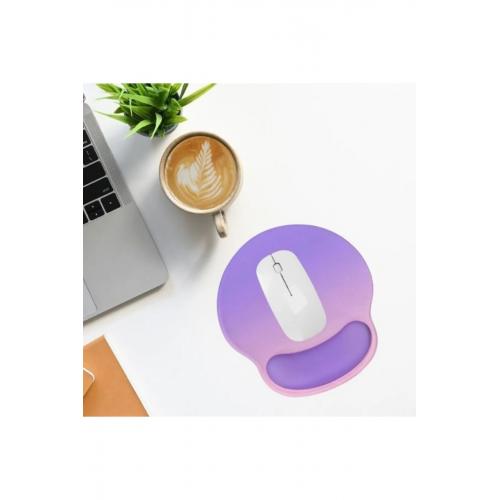 Desenli Ergonomik Mouse Pad Ve Bilek Desteği Set Mor-pembe