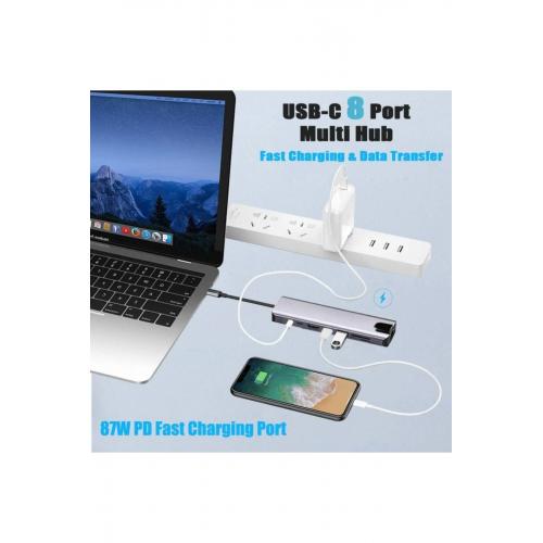 Cf10 8 In 1 Type-c™ To 4k Hdmı 1080p 2*type-c 2*usb 3.0 Ethernet Lan 2*sd Adaptör