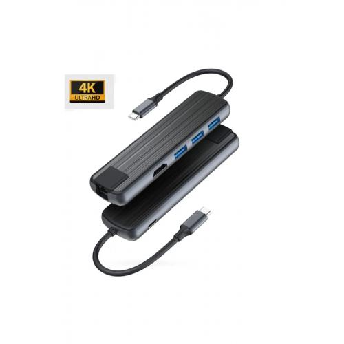 Tc-090 Type-c To 3* Usb 3.0 4k Ultra Hd Hdmı Rj45 Gigabit Ethernet Pd Şarj Çevirici Hub