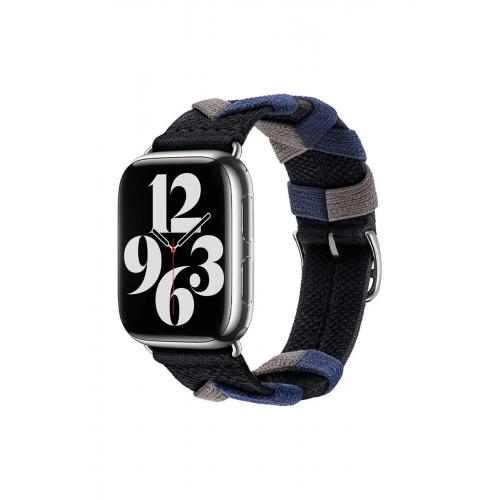 Apple Watch 9 (45mm) için Sarmal Örgü Tasarımlı Kumaş Kordon-97 Siyah