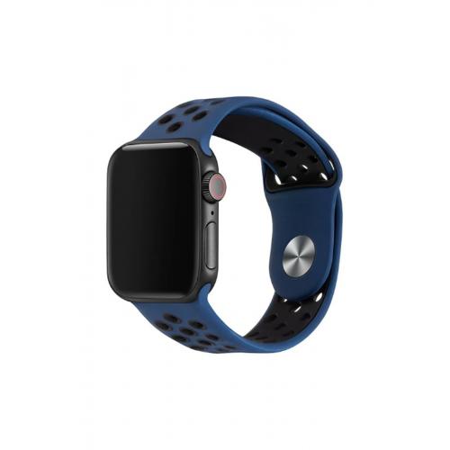 Apple Watch 3 4 5 6 7 8 9 SE Uyumlu 38-40-41mm Delikli Silikon Kordon-02 Lacivert