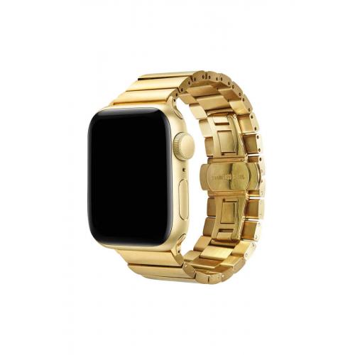 Apple Watch 3 (38mm)Uyumlu  Gold Düz Parçalı Tasarım Metal Kordon-41