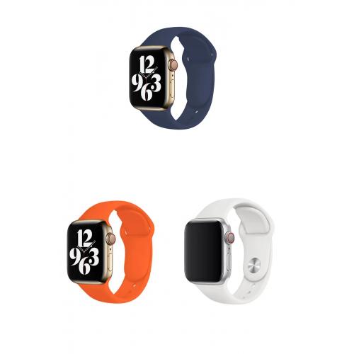 Apple Watch 3 Uyumlu 38mm Klasik Silikon Kordon 3'lü Set-B5