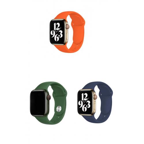 Apple Watch 4 Uyumlu 44mm Klasik Silikon Kordon 3'lü Set-B17