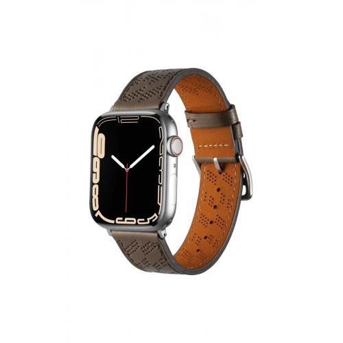 Apple Watch 9 Uyumlu 41mm Renkli Suni Deri Kordon-76 Gri