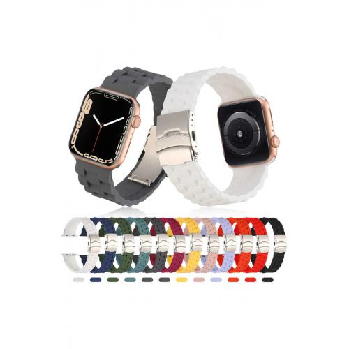 Apple Watch 3 4 5 6 7 8 9 SE Uyumlu 38-40-41mm Ayarlanabilir Silikon Kordon-72 Siyah