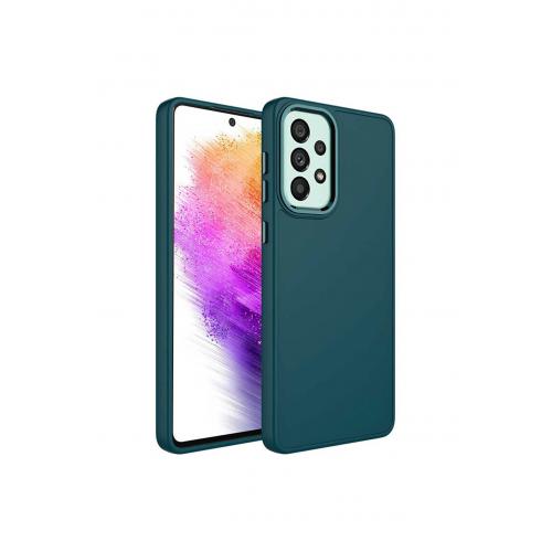 Galaxy A23 için Metal  Uyumlu Çerçeve ve Buton Tasarımlı Silikon Luna Kapak Koyu Yeşil