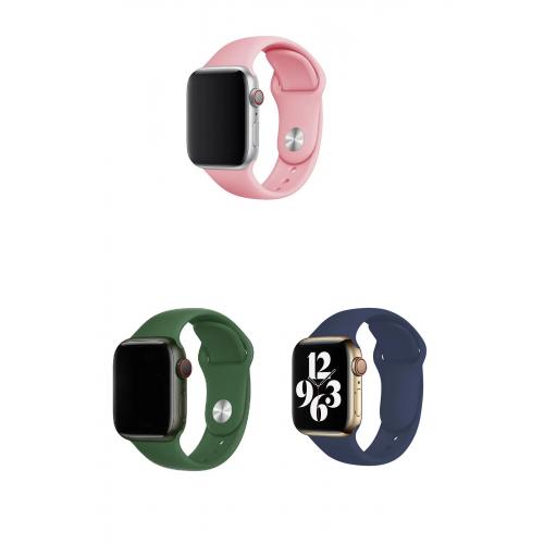 Apple Watch SE Uyumlu 44mm Klasik Silikon Kordon 3'lü Set-B16