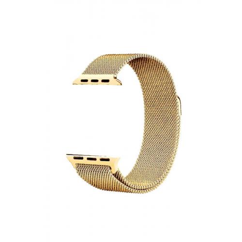 Apple Watch Ultra 49mm Mıknatıslı Hasır Metal Kordon Gold Kordon-01