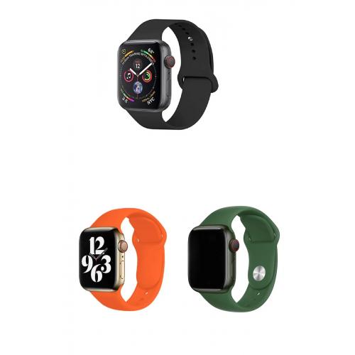 Apple Watch SE Uyumlu 44mm Klasik Silikon Kordon 3'lü Set-B32