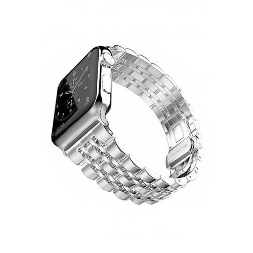 Apple Watch 8 Uyumlu 41mm iki Renkli Metal Kordon-14 Gümüş