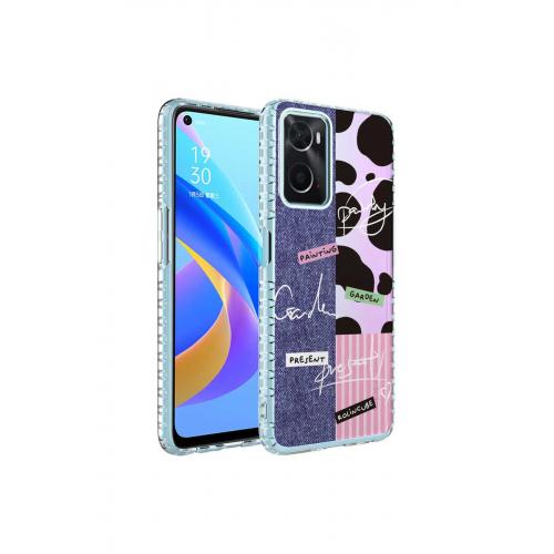 Oppo A96 4G için Renkli Desenli Elegans Sert Silikon Kapak No8