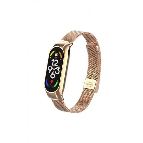 Xiaomi Mi Band 7 için Hasır Metal Kordon-06 Rose Gold