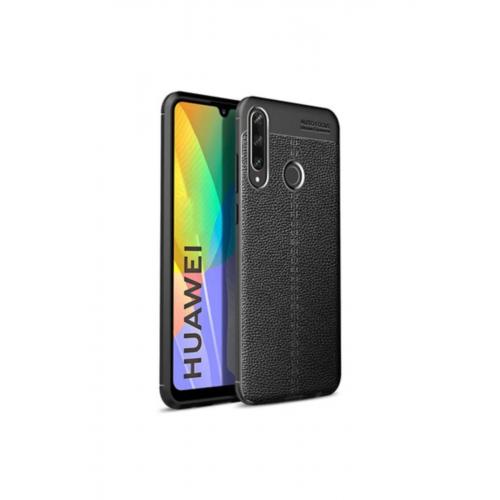 Huawei P40 Lite E Deri Tasarımlı Niss Silikon Kılıf Siyah