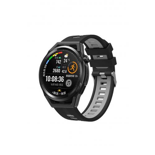 Galaxy Watch 6 (44mm) uyumlu 20mm iki renkli Silikon Kordon-55 Siyah-Gri