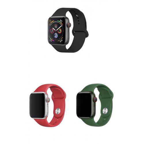 Apple Watch 9 Uyumlu 45mm Klasik Silikon Kordon 3'lü Set-B30