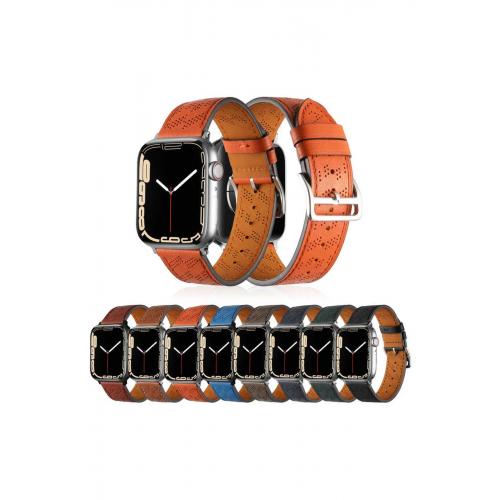 Apple Watch 3 4 5 6 7 8 9 SE Ultra/Ultra-2 Uyumlu 42-44-45-49mm Suni Deri Kordon-76 Mavi