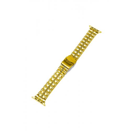 Watch 7 (45mm) Için Uyumlu Gold Şeritli Görümün Metal Kordon-54