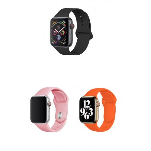 Apple Watch 3 4 5 6 7 8 9 SE Uyumlu 38-40-41mm Klasik Silikon Kordon 3'lü Set-B29