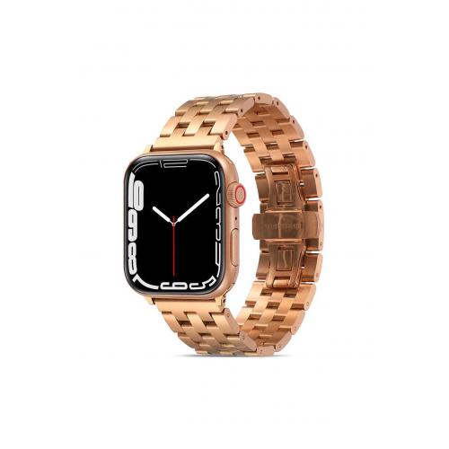 Apple Watch 3 4 5 6 7 8 9 SE Uyumlu 38-40-41mm bakla görünümlü Metal Kordon-20 Rose Gold