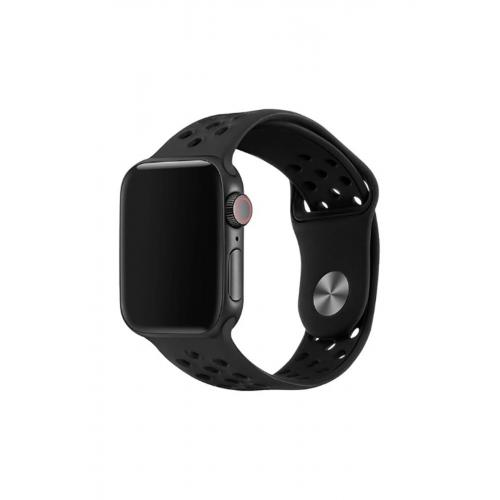 Apple Watch SE Uyumlu 44mm Delikli Silikon Kordon-02 Siyah