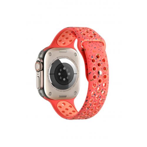 Apple Watch 5 (44mm) Uyumlu Delikli Renkli Silikon Kordon-2023 Turuncu