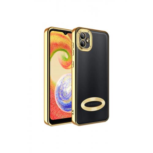 Samsung Galaxy A04 için Kılıf Kamera Korumalı Logo Gösteren Omega Kapak Gold