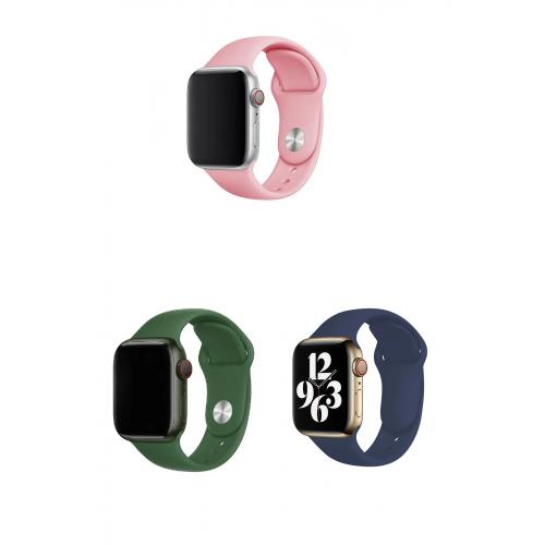 Apple Watch 7 Uyumlu 45mm Klasik Silikon Kordon 3'lü Set-B16