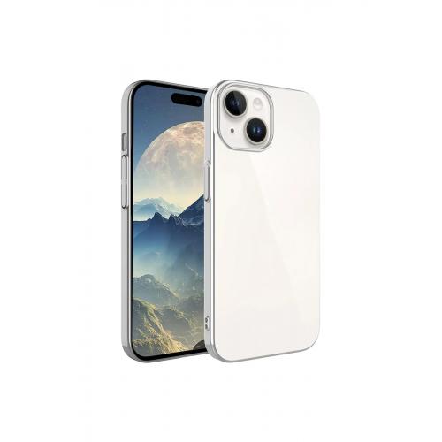 Apple iPhone 15 Plus için Renkli çerçeveli Riksos Silikon Kapak Gümüş
