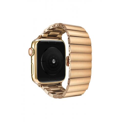 Apple Watch 8 Uyumlu 45mm düz parçalı tasarım Metal Kordon-41 Rose Gold