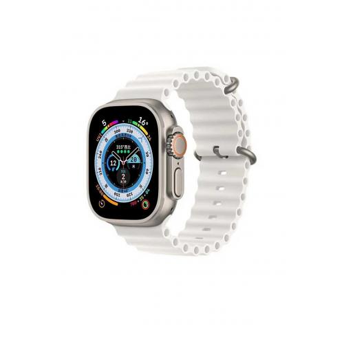 Apple Watch 9 Uyumlu 45mm Ocean Silikon Kordon-75 Beyaz Uyumlu