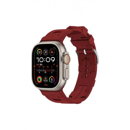 Apple Watch 42-44-45-49mm için Silikon Kordon-92 Koyu Kırmızı