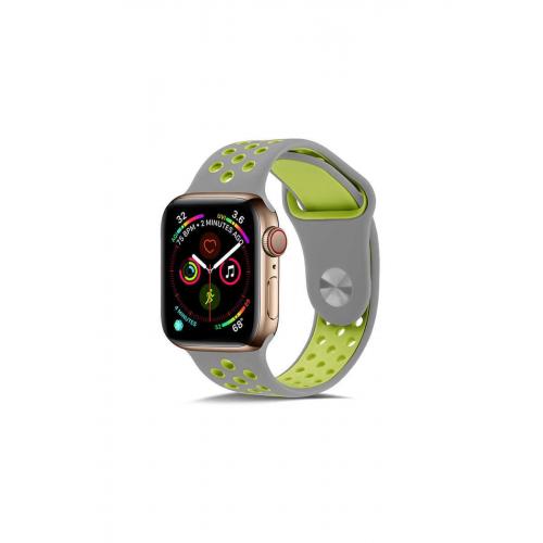 Uyumlu   Apple Watch 3 (42mm) Için Gri-yeşil Delikli Silikon Kordon-02