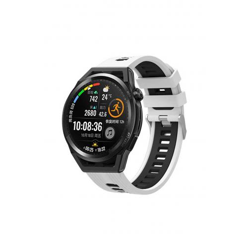 Huawei Watch GT 3 SE uyumlu 22mm iki renkli Silikon Kordon-55 Beyaz - Siyah