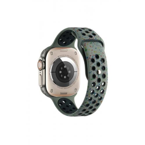 Apple Watch 8 (41mm) Uyumlu Delikli Renkli Silikon Kordon-2023 Haki