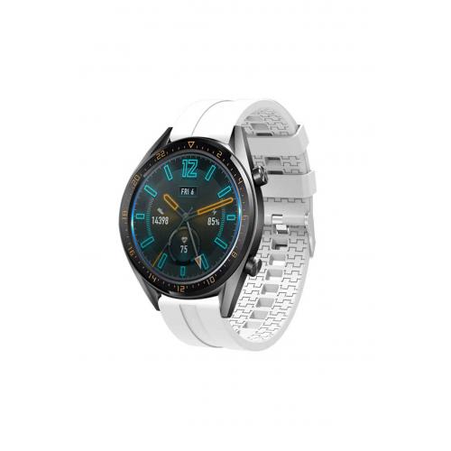 Huawei Watch GT 3 SE uyumlu 22mm içi desenli Silikon Kordon-23 Beyaz