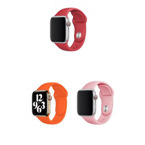 Apple Watch 3 4 5 6 7 8 9 SE Ultra 2 Uyumlu 42-44-45-49mm Klasik Silikon Kordon 3'lü Set-B11