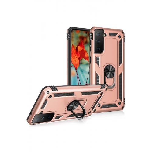 Galaxy S21 Fe Için Standlı Vega Sert Silikon Kapak Rose Gold