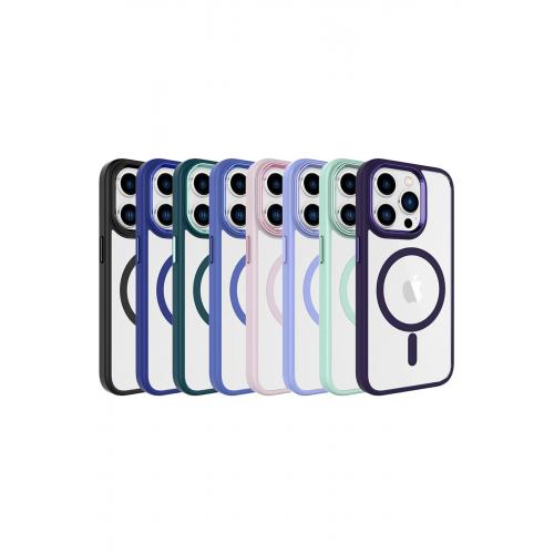 iPhone 15 Pro için Kenarları Renkli Krom Magsafe Sert Silikon Kapak Açık Pembe