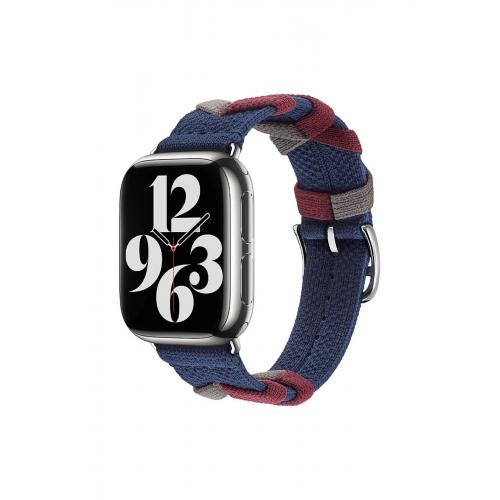 Apple Watch 3 4 5 6 7 8 9 SE (38-40-41mm) için Sarmal Örgü Tasarımlı Kumaş Kordon-97 Lacivert