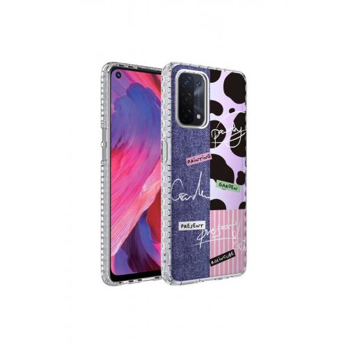 Oppo A74 4G için Renkli Desenli Elegans Sert Silikon Kapak No8