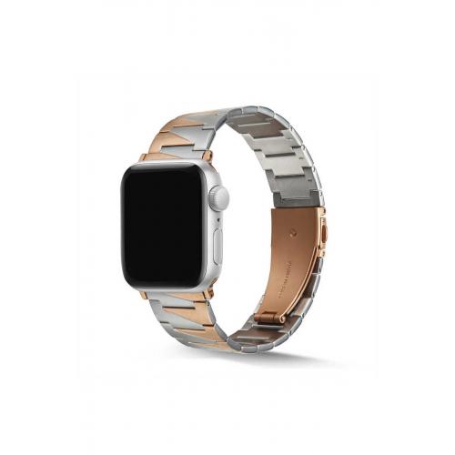 Apple Watch Ultra Uyumlu 49mm üçgen tasarım Metal Kordon-48 Gümüş-Rose Gold