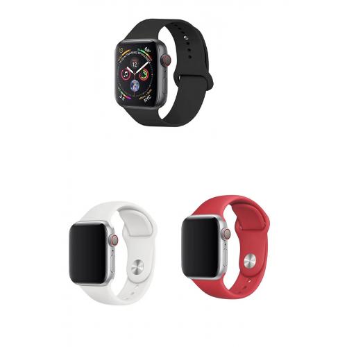 Apple Watch 3 4 5 6 7 8 9 SE Ultra 2 Uyumlu 42-44-45-49mm Klasik Silikon Kordon 3'lü Set-B18