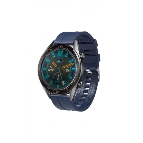 Honor Watch Gs Pro Için Uyumlu Lacivert 22mm Içi Desenli Silikon Kordon-23