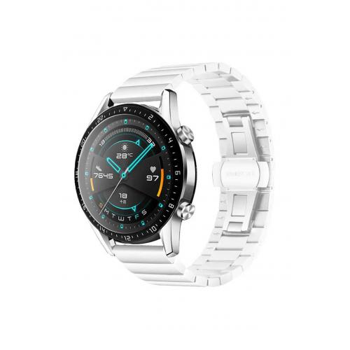 Galaxy Watch 6 (40mm) uyumlu 20mm düz parça görünümlü Metal Kordon-16 Beyaz